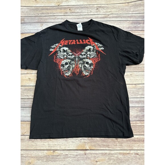 Vintage Metallica Moth Into Flame Skull Black T-Shirt Mens XL Graphic 90s
